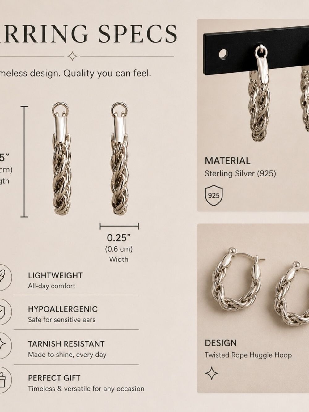 Silver Twisted Hoop Earrings Women Jewelry - Picture 5 of 5